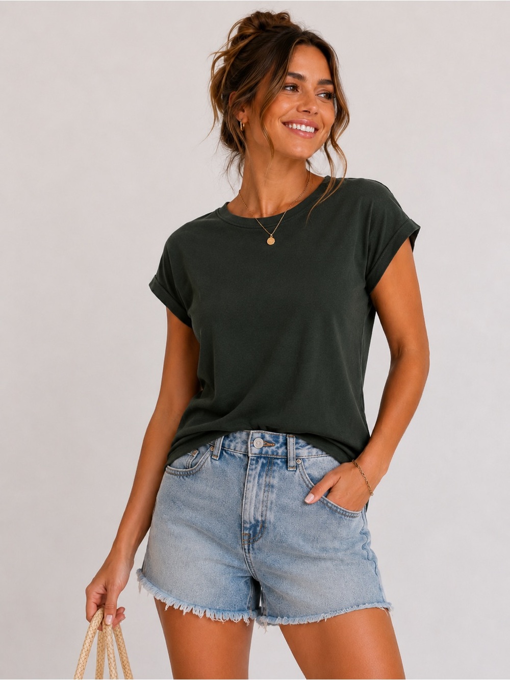 LOFT Olive Green Cap Sleeve Tee | XS | Cotton Modal Blend | Like New